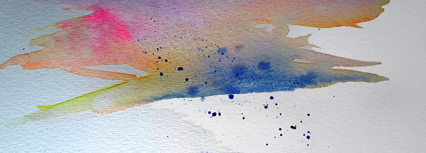 abstract colorful watercolor with a gradient of pink orange yellow and blue colors.