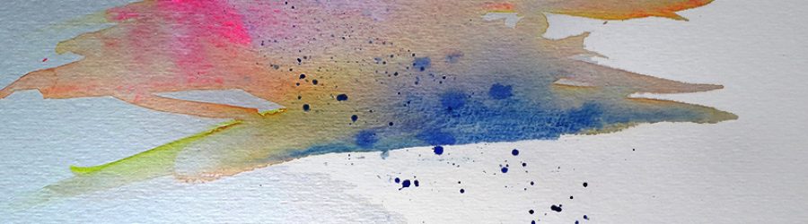 abstract colorful watercolor with a gradient of pink orange yellow and blue colors.